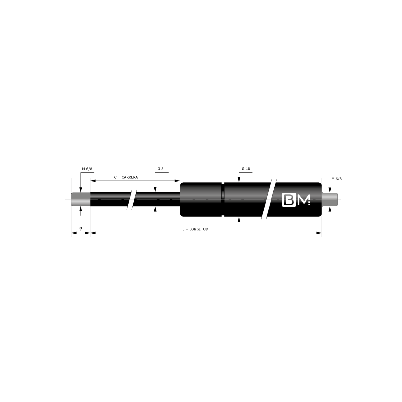 Muelle de gas con terminales soldados 8-18 (L545 - C250 - 350N)