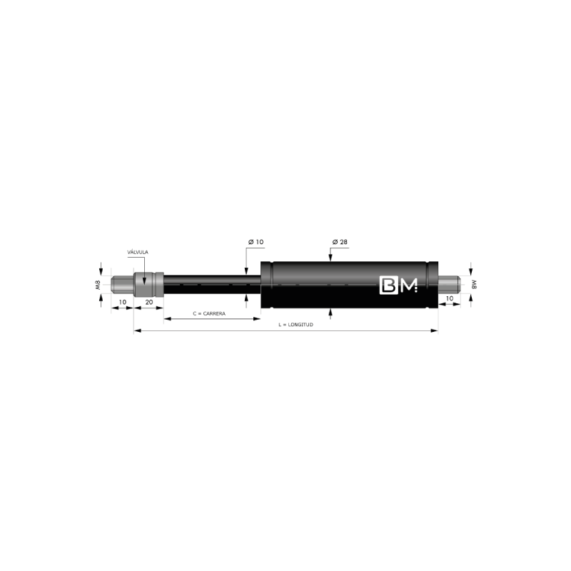 Muelle de gas de tracción 10-28 (L300 - C100 - 450N)