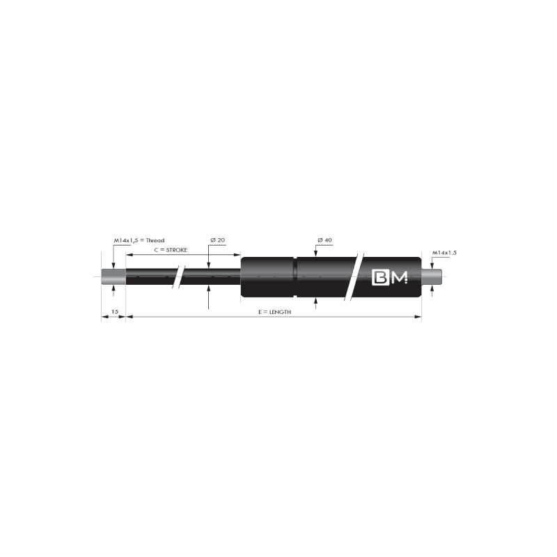 Muelles de gas con extremos roscados 20-40 (L316 - C100 - 500N)